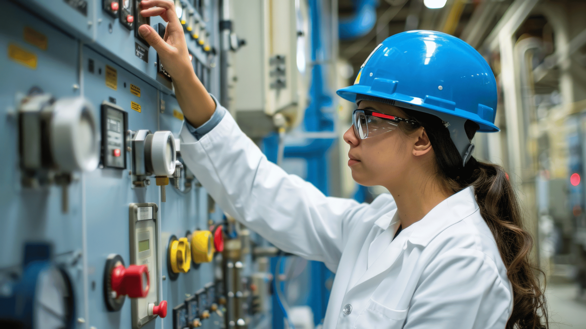 Engineer inspecting an electronic control panel, symbolizing ICT management
