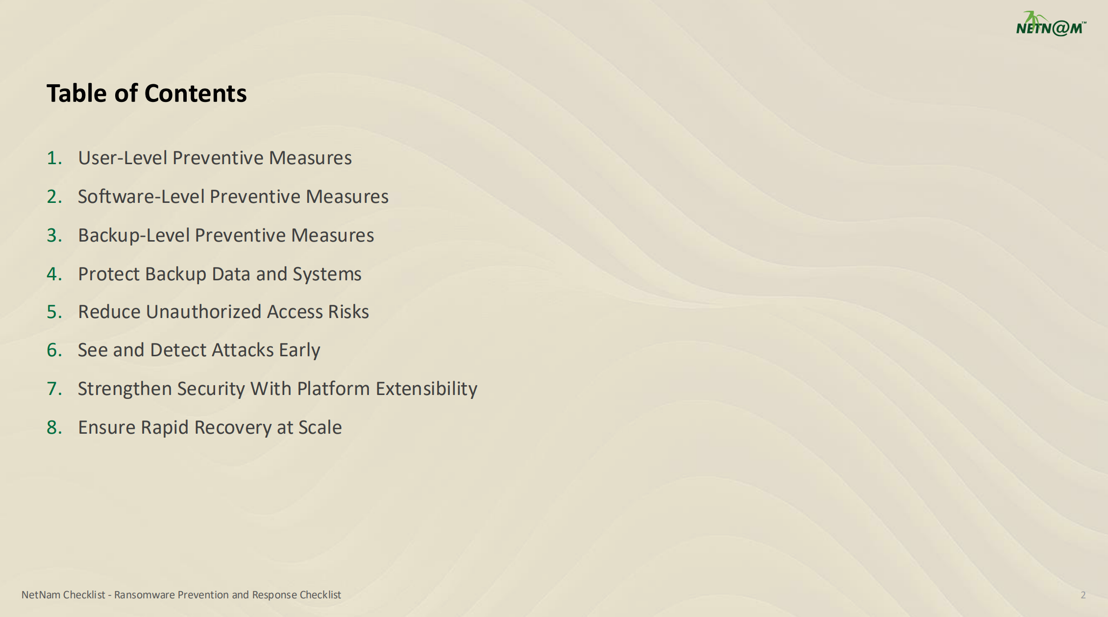 Table of content Checklist