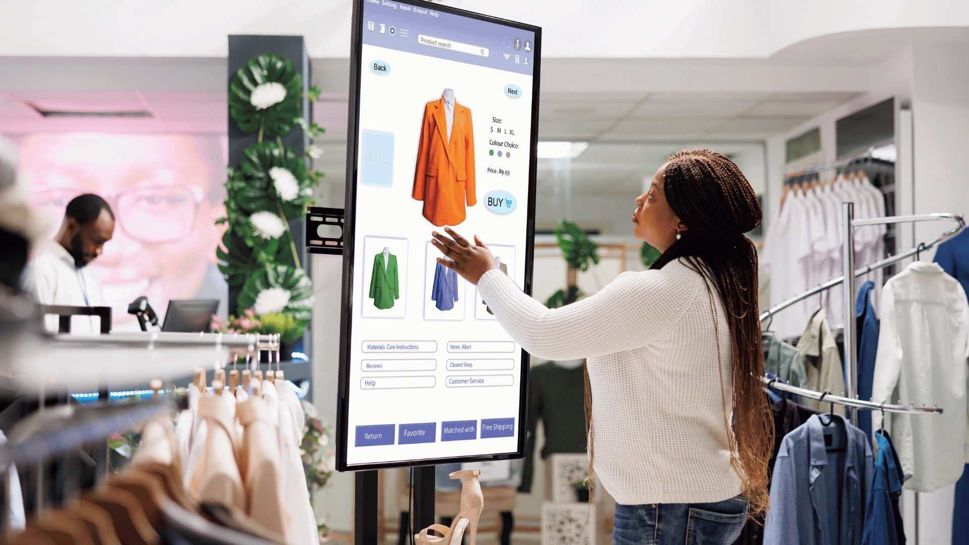 A woman excitedly explores new digital shopping solution